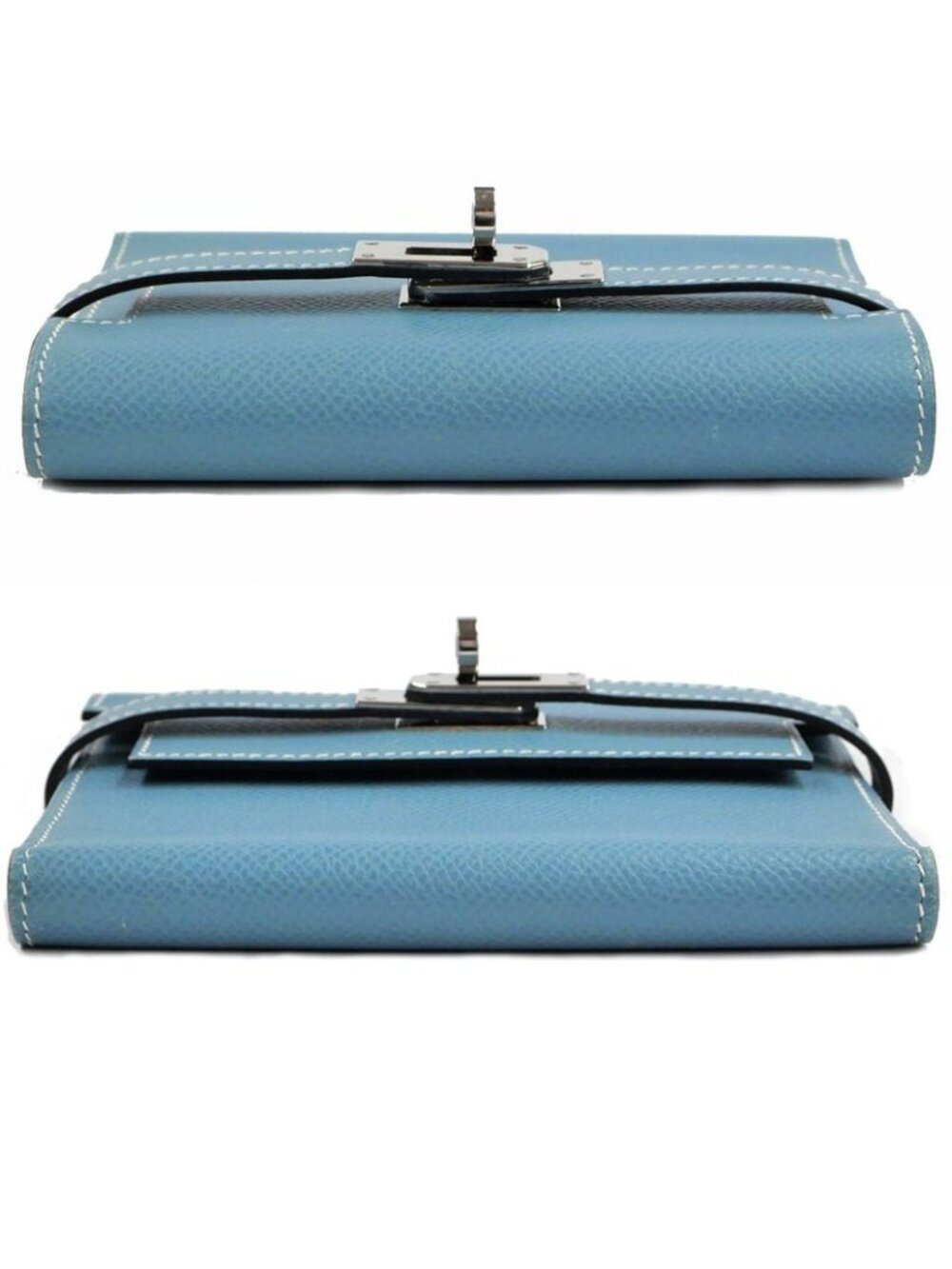 Hermes Kelly Wallet Compact Trifold Blue Jean Silver Hardware - Picture 4 of 10